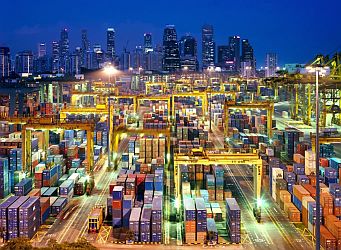 Night view of the Port of Singapore