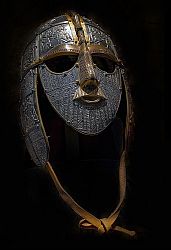 Replica of the helmet found at Sutton Hoo, in the burial of an Anglo-Saxon leader, probably a king, about 620 in the Early Middle Ages.